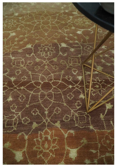 Traditional Olive, Brown, Rust and Beige 5x8 Handloom Wool and Art Silk Area Rug - The Rug Decor
