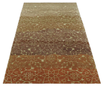 Traditional Olive, Brown, Rust and Beige 5x8 Handloom Wool and Art Silk Area Rug - The Rug Decor