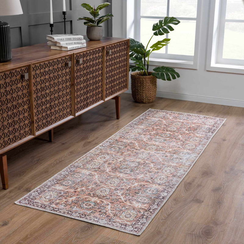 Traditional Oriental Intricate Design Dark Peach, Ivory, Beige and Charcoal Washable Area Rug - The Rug Decor