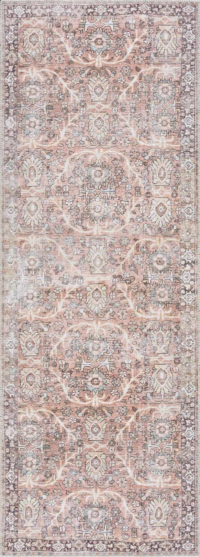 Traditional Oriental Intricate Design Dark Peach, Ivory, Beige and Charcoal Washable Area Rug - The Rug Decor