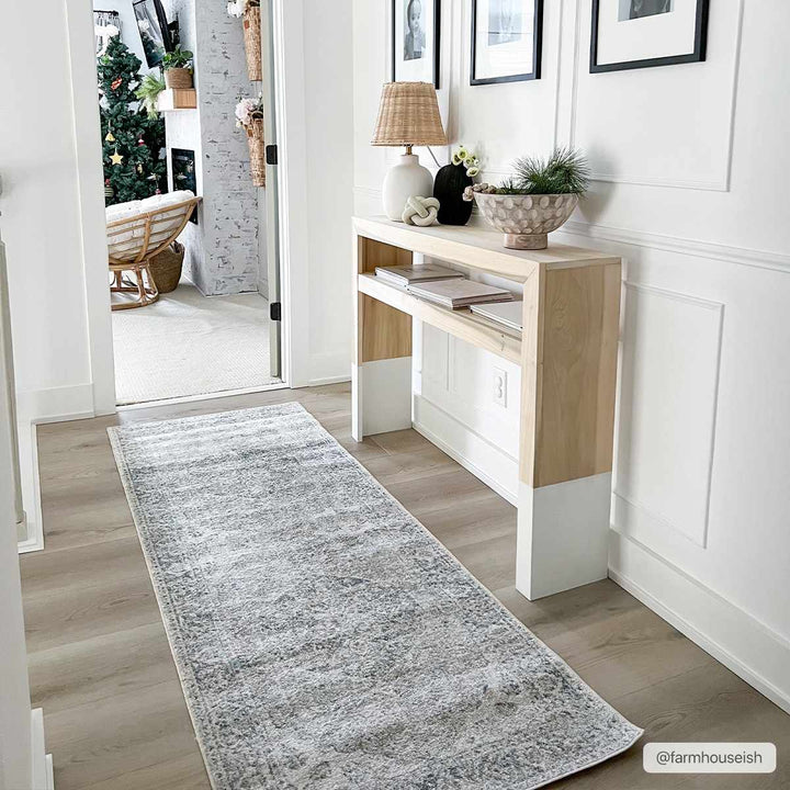 Traditional Oriental Light Brown and Blue and Medallion Design Low pile Area Rug - The Rug Decor