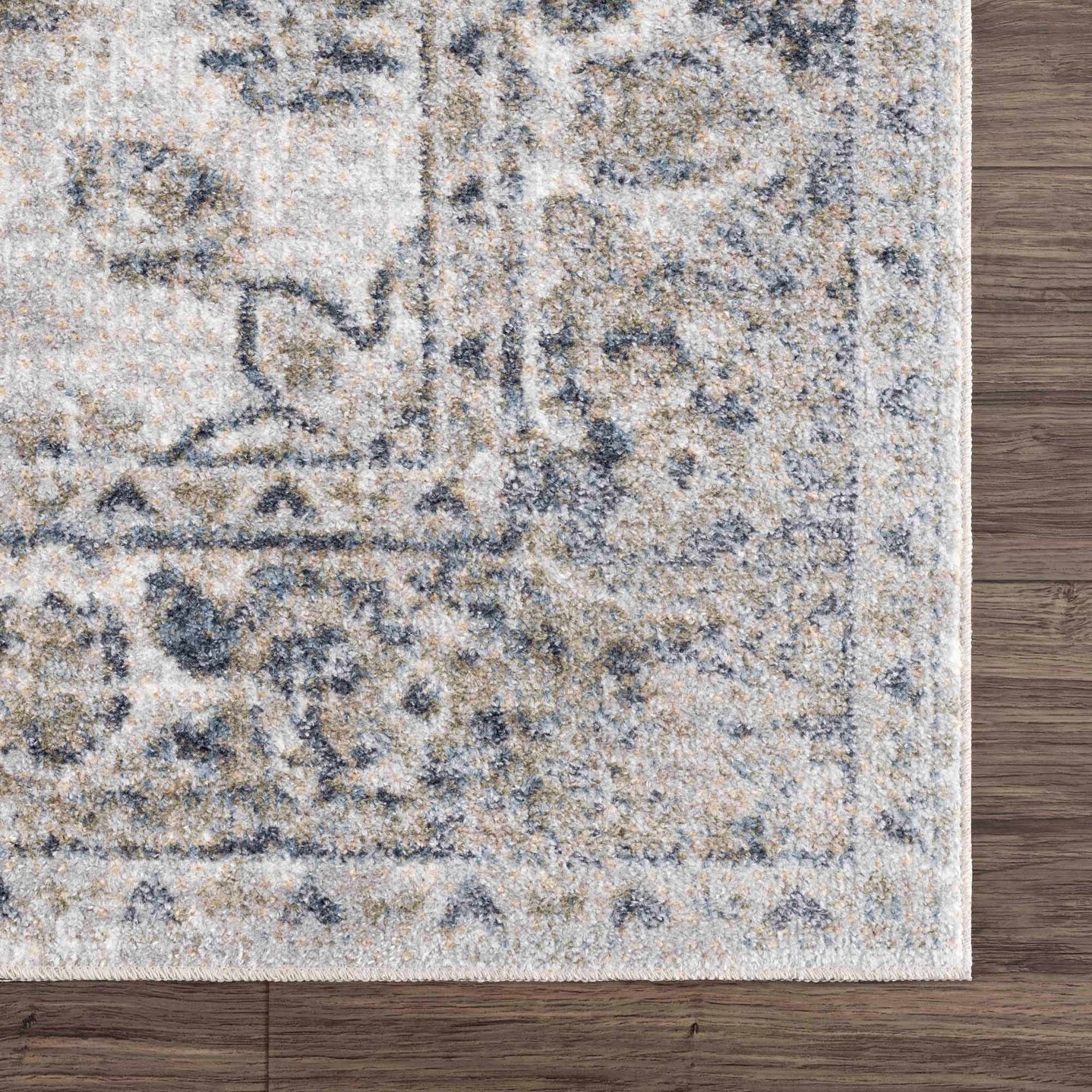 Traditional Oriental Light Brown and Blue and Medallion Design Low pile Area Rug - The Rug Decor