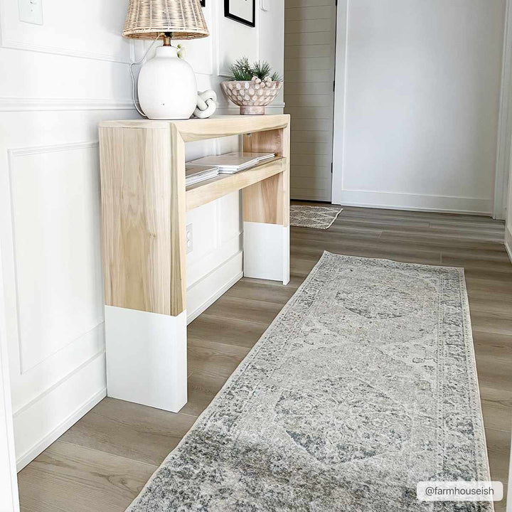 Traditional Oriental Light Brown and Blue and Medallion Design Low pile Area Rug - The Rug Decor