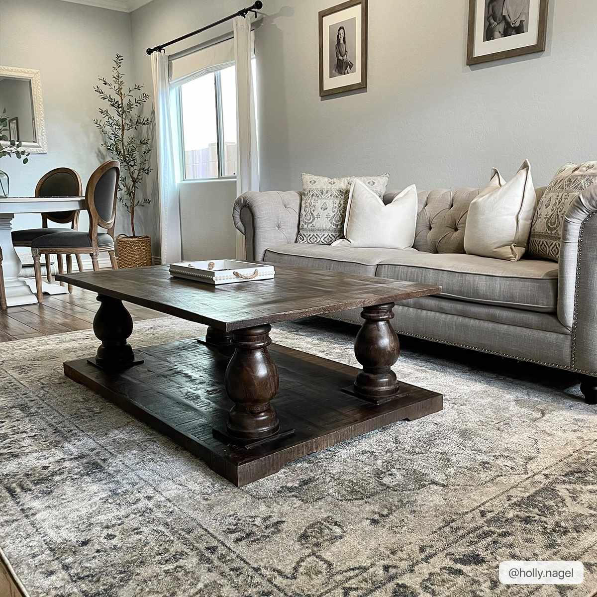 Traditional Oriental Light Brown and Blue and Medallion Design Low pile Area Rug - The Rug Decor