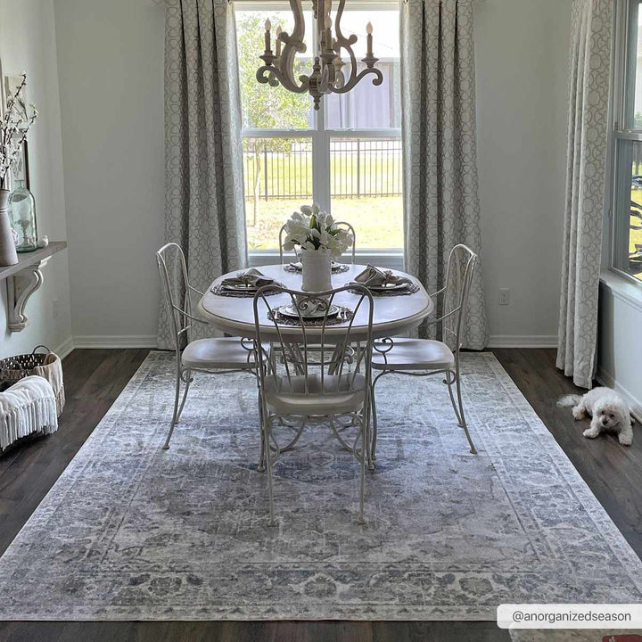 Traditional Oriental Light Brown and Blue and Medallion Design Low pile Area Rug - The Rug Decor