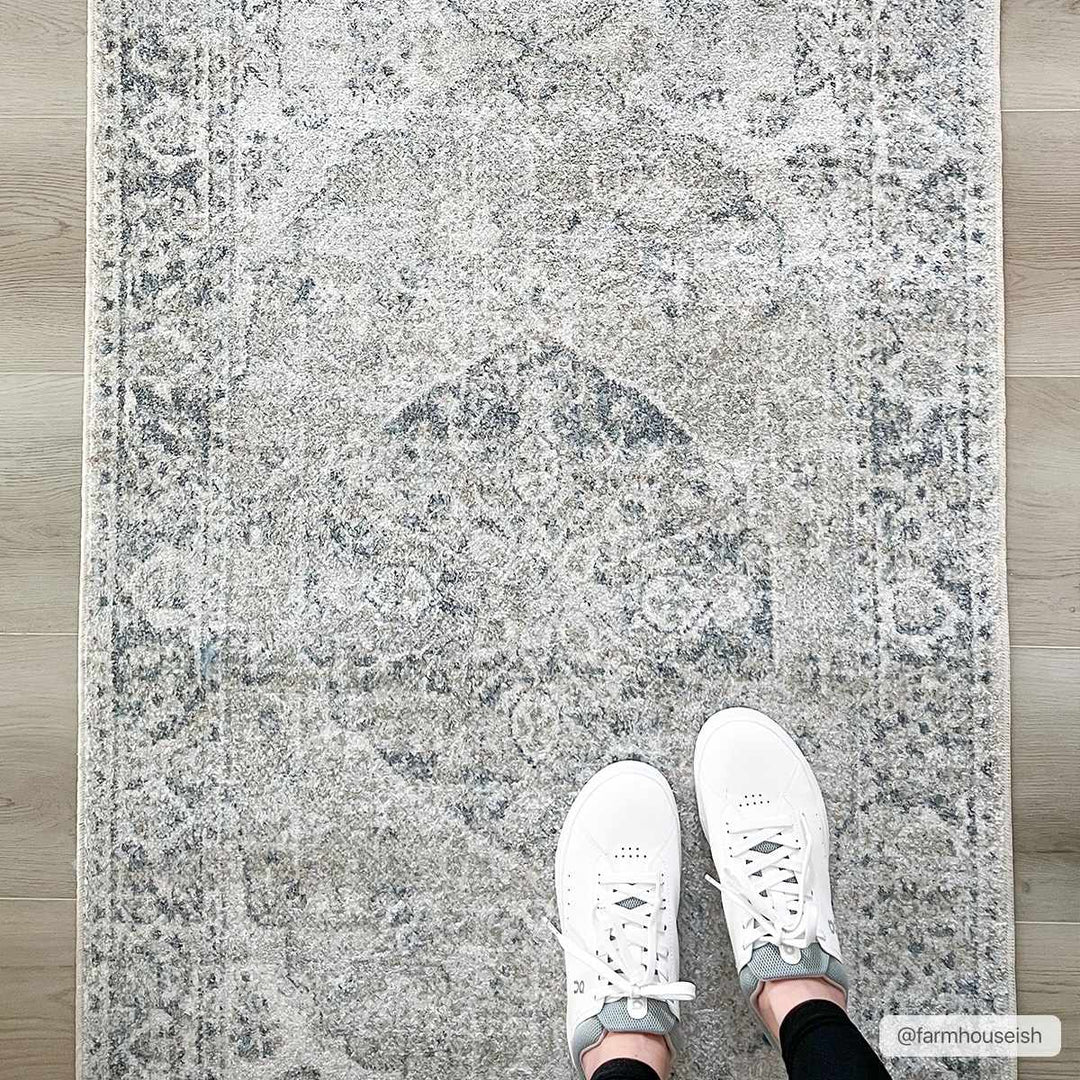 Traditional Oriental Light Brown and Blue and Medallion Design Low pile Area Rug - The Rug Decor