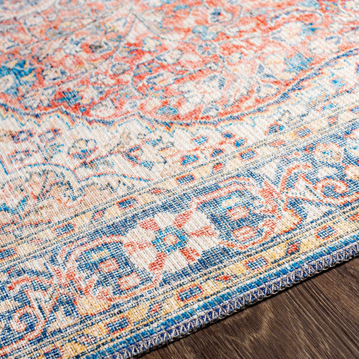 Traditional Oriental Medallion Design Ivory, Blue and rust low pile Area Rug - The Rug Decor