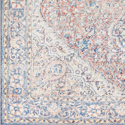 Traditional Oriental Medallion Design Ivory, Blue and rust low pile Area Rug - The Rug Decor