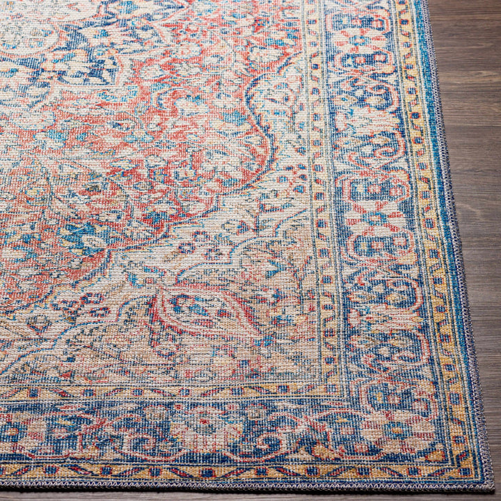 Traditional Oriental Medallion Design Ivory, Blue and rust low pile Area Rug - The Rug Decor