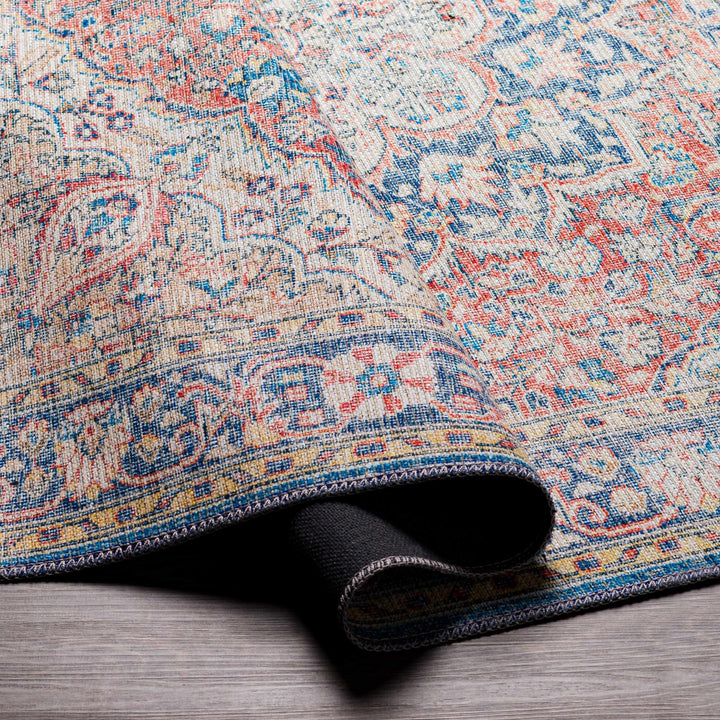 Traditional Oriental Medallion Design Ivory, Blue and rust low pile Area Rug - The Rug Decor