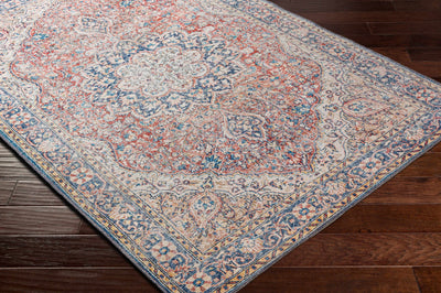 Traditional Oriental Medallion Design Ivory, Blue and rust low pile Area Rug - The Rug Decor