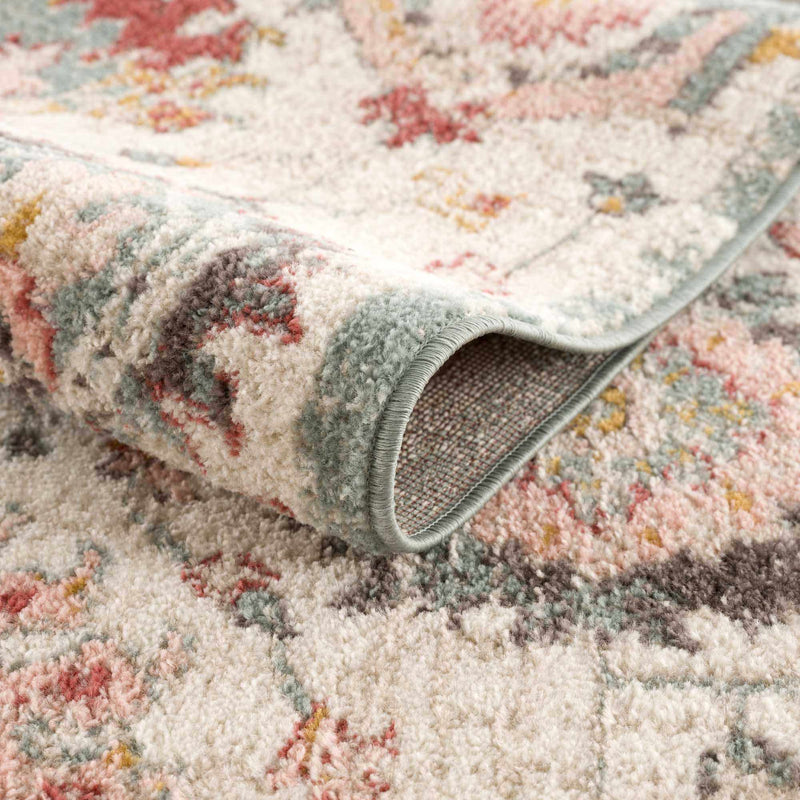 Traditional Oushak Design Ivory, Peach, Red and Teal Medium pile Floral Area Rug - The Rug Decor