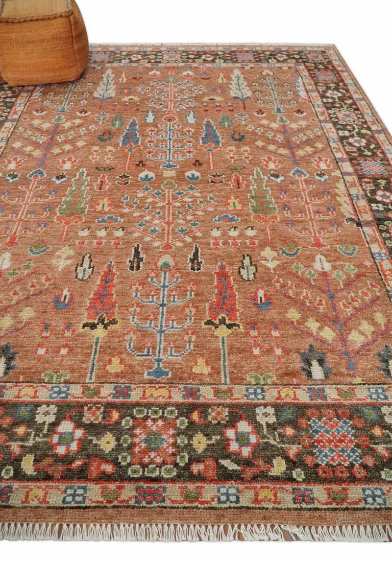 Traditional Oushak Tree of Life Rust and Brown Hand Knotted Wool Rug - The Rug Decor