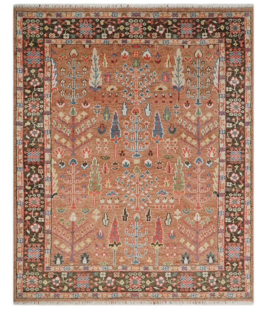 Traditional Oushak Tree of Life Rust and Brown Hand Knotted Wool Rug - The Rug Decor