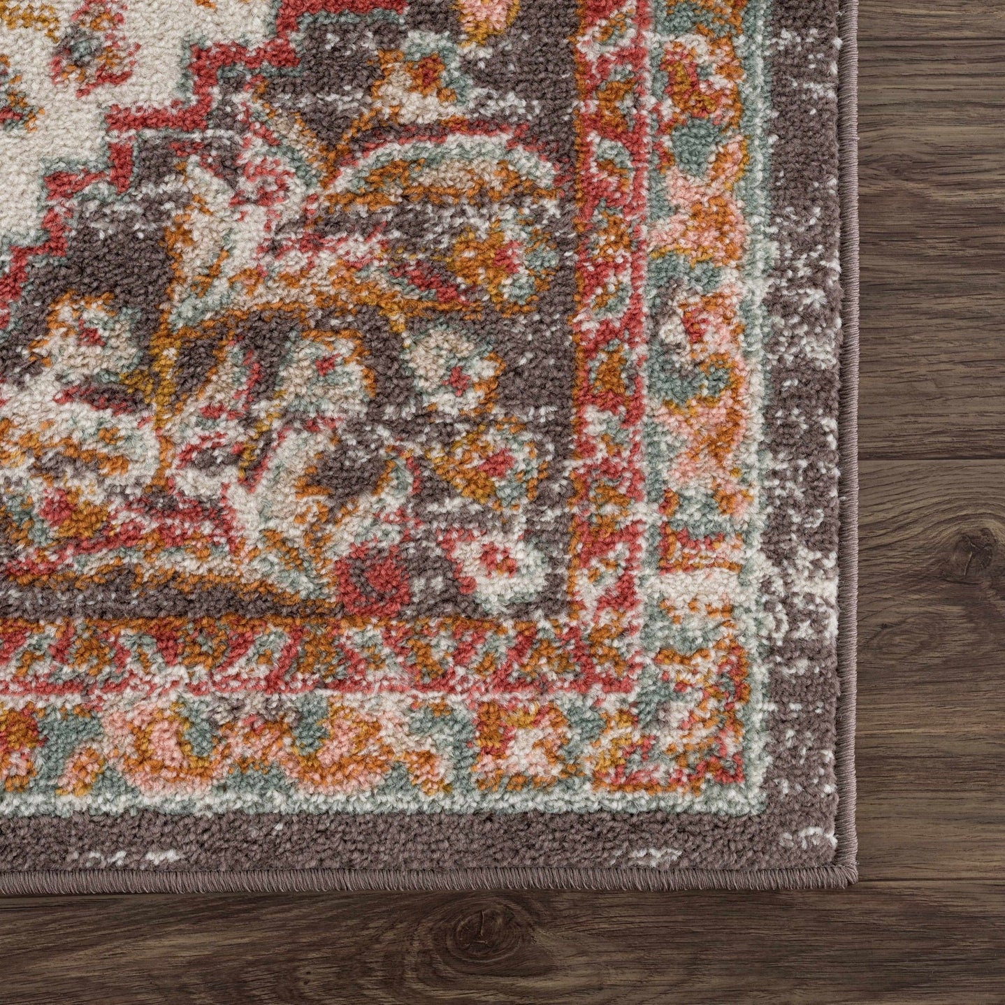 Traditional Peach, Ivory, Brown and Gold Medium Pile Medallion Design Area Rug - The Rug Decor