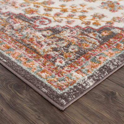 Traditional Peach, Ivory, Brown and Gold Medium Pile Medallion Design Area Rug - The Rug Decor