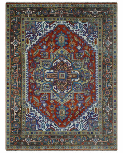 Traditional Rust, Ivory, Beige and Charcoal 9x12 Hand knotted Wool Area Rug, Living Room and Bedroom Rug - The Rug Decor