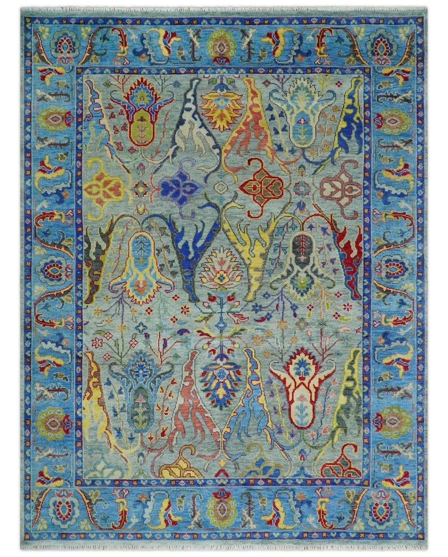 Traditional Silver and Blue Antique Style Colorful Hand knotted wool Area Rug - The Rug Decor