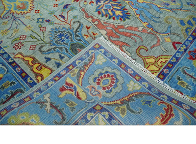 Traditional Silver and Blue Antique Style Colorful Hand knotted wool Area Rug - The Rug Decor