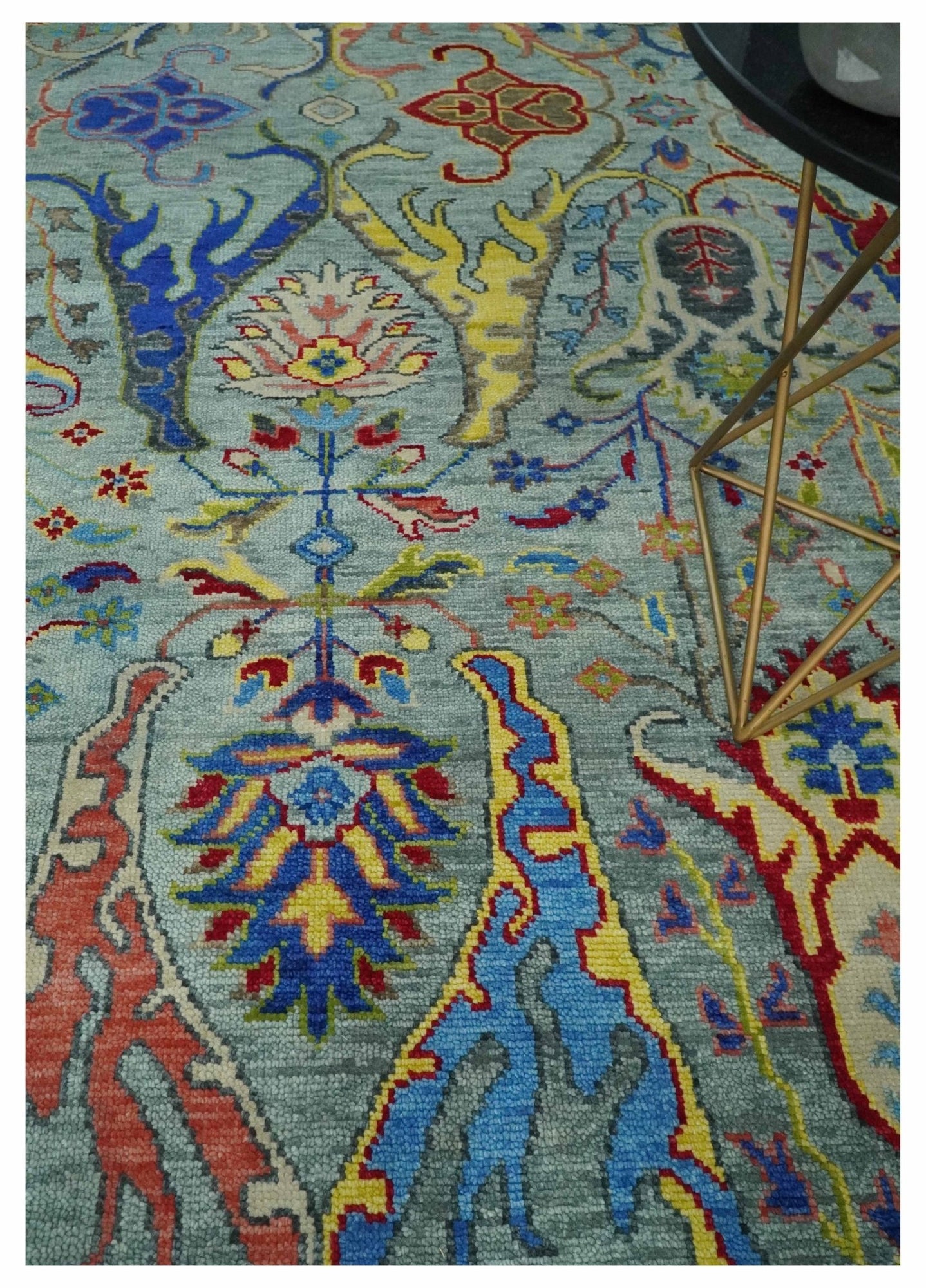 Traditional Silver and Blue Antique Style Colorful Hand knotted wool Area Rug - The Rug Decor