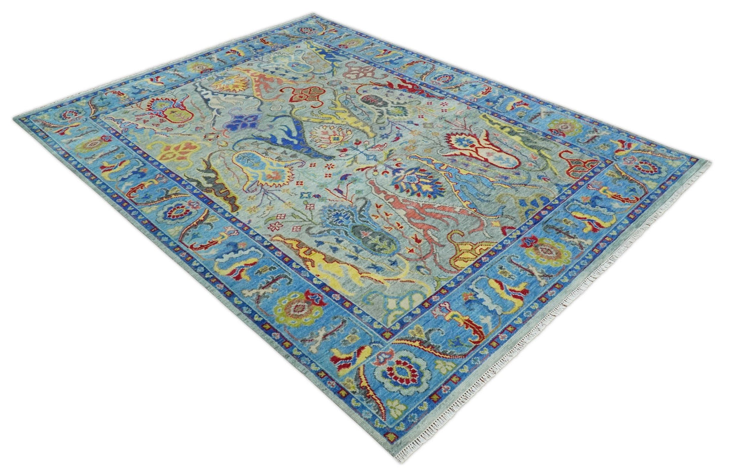 Traditional Silver and Blue Antique Style Colorful Hand knotted wool Area Rug - The Rug Decor