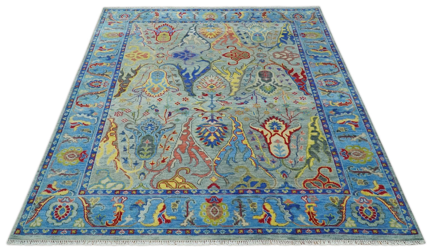 Traditional Silver and Blue Antique Style Colorful Hand knotted wool Area Rug - The Rug Decor