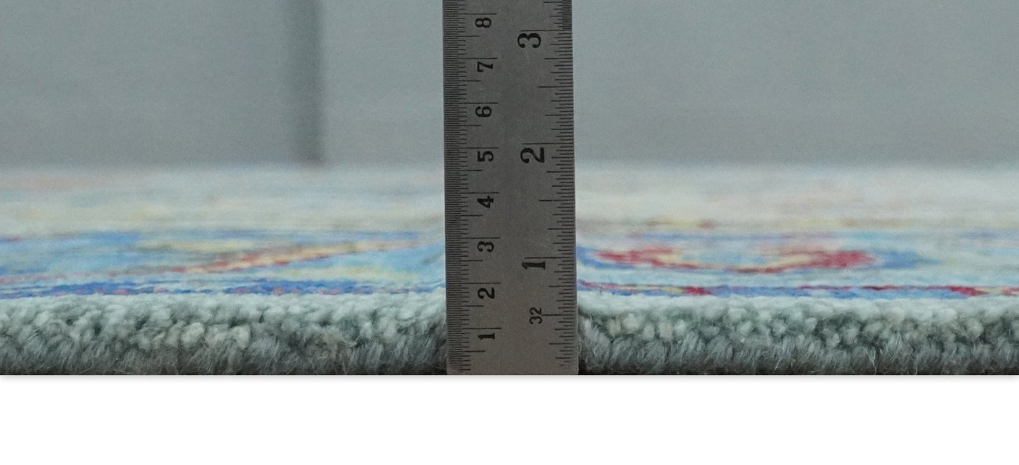 Traditional Silver and Blue Antique Style Colorful Hand knotted wool Area Rug - The Rug Decor