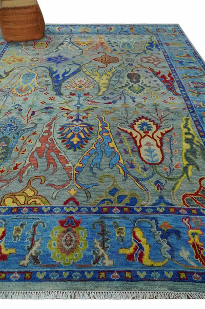 Traditional Silver and Blue Antique Style Colorful Hand knotted wool Area Rug - The Rug Decor