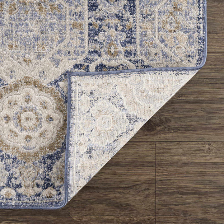 Traditional Transitional Blue and Beige Medium Pile Area Rug - The Rug Decor