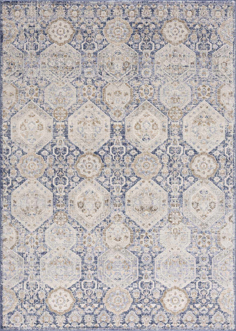 Traditional Transitional Blue and Beige Medium Pile Area Rug - The Rug Decor