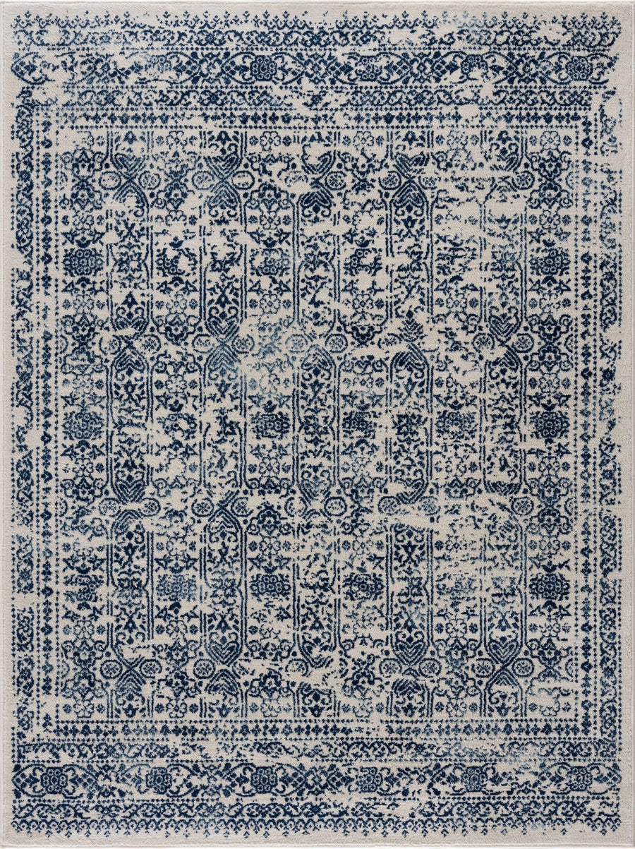 Traditional Transitional Ivory and Blue Medium Pile Area Rug - The Rug Decor
