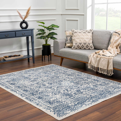 Traditional Transitional Ivory and Blue Medium Pile Area Rug - The Rug Decor