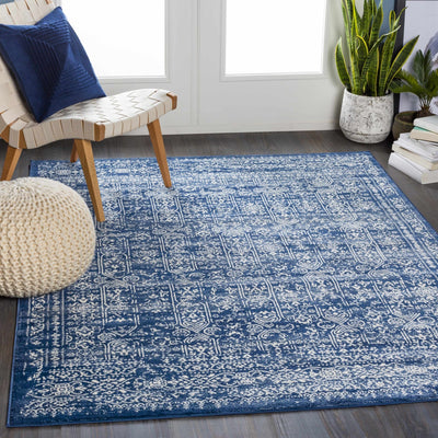 Traditional Transitional Ivory and Blue Medium Pile Area Rug - The Rug Decor