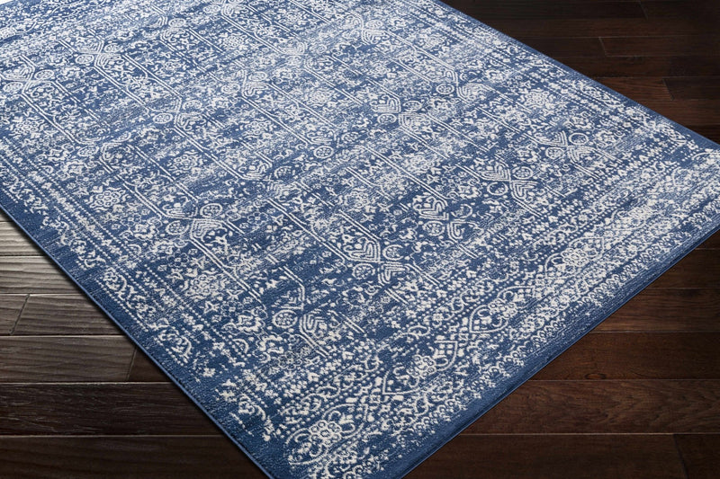 Traditional Transitional Ivory and Blue Medium Pile Area Rug - The Rug Decor