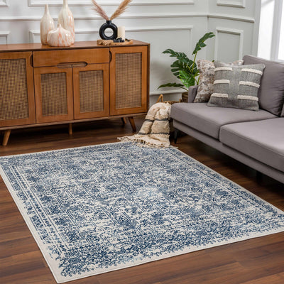 Traditional Transitional Ivory and Blue Medium Pile Area Rug - The Rug Decor
