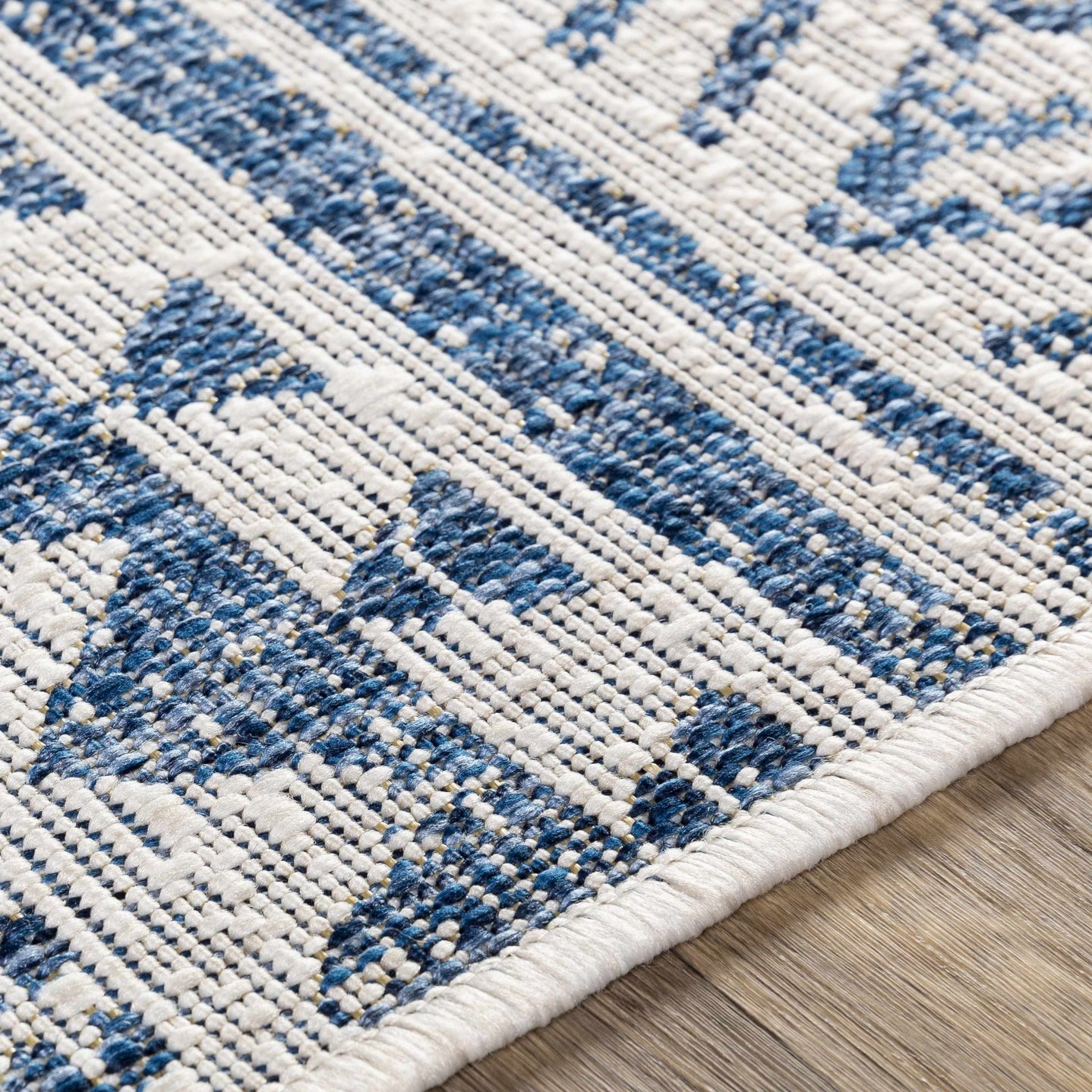 Traditional Tribal look Ivory and Blue Indoor and Outdoor Area Rug - The Rug Decor