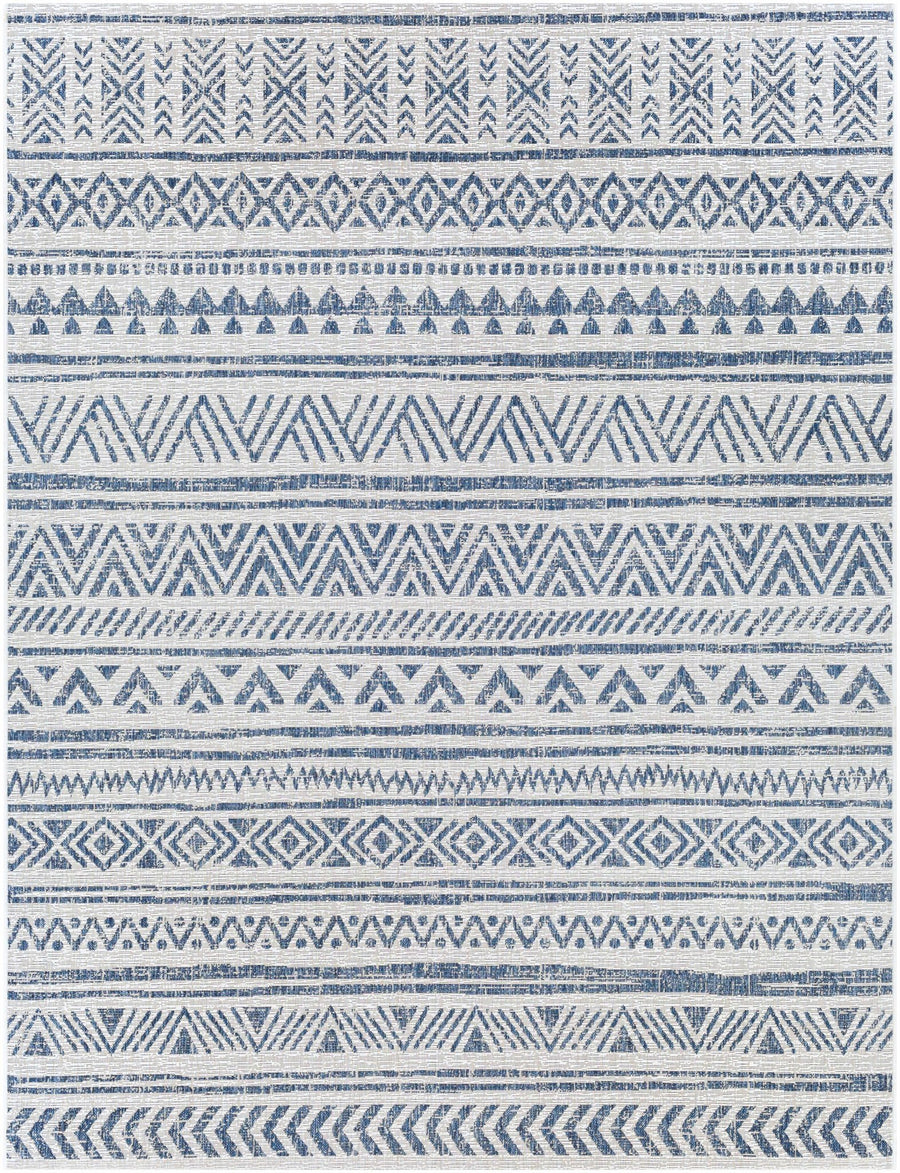 Traditional Tribal look Ivory and Blue Indoor and Outdoor Area Rug - The Rug Decor