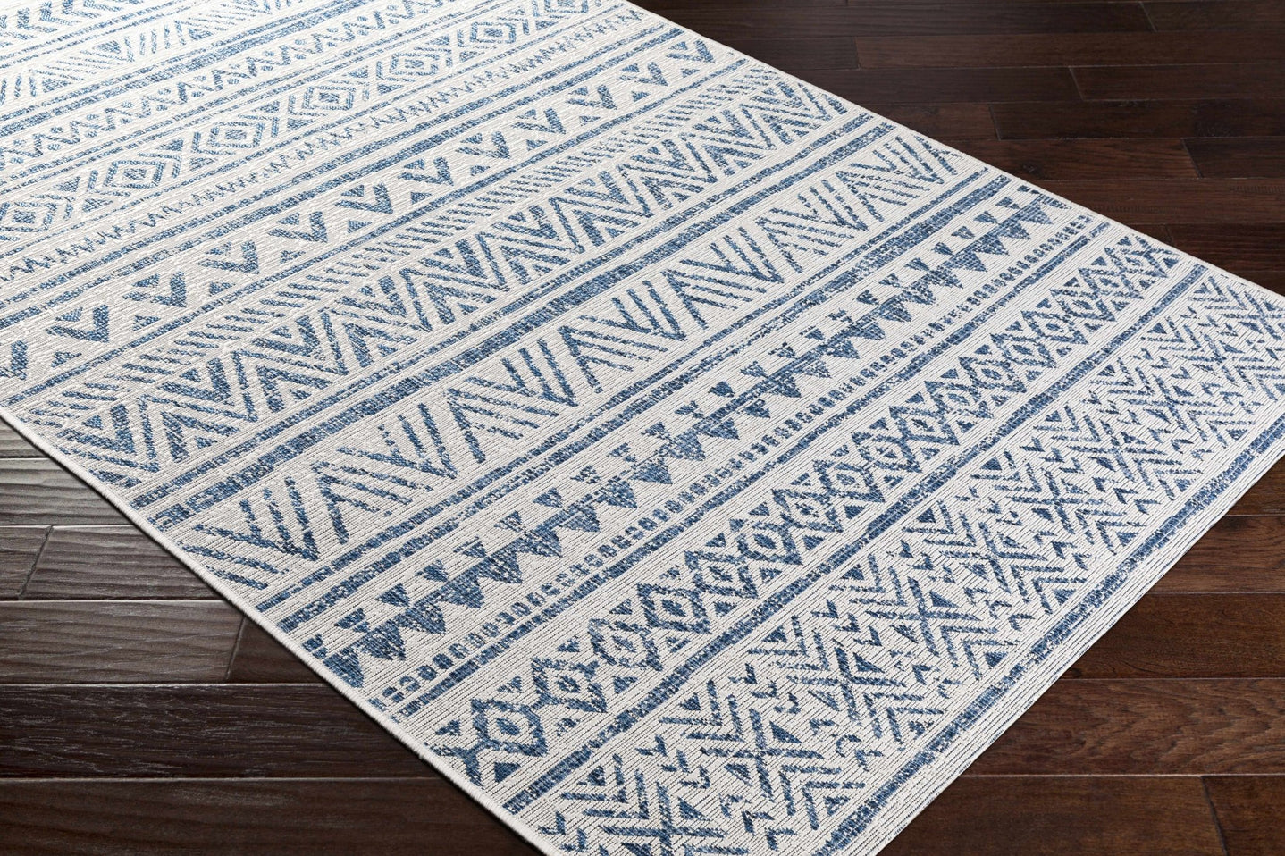 Traditional Tribal look Ivory and Blue Indoor and Outdoor Area Rug - The Rug Decor