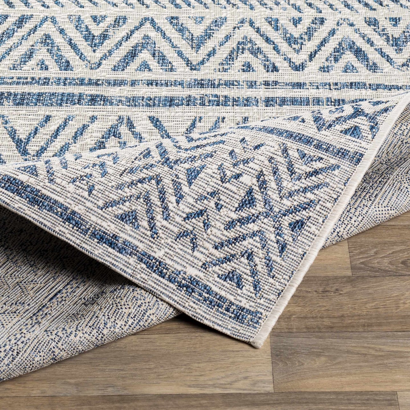 Traditional Tribal look Ivory and Blue Indoor and Outdoor Area Rug - The Rug Decor