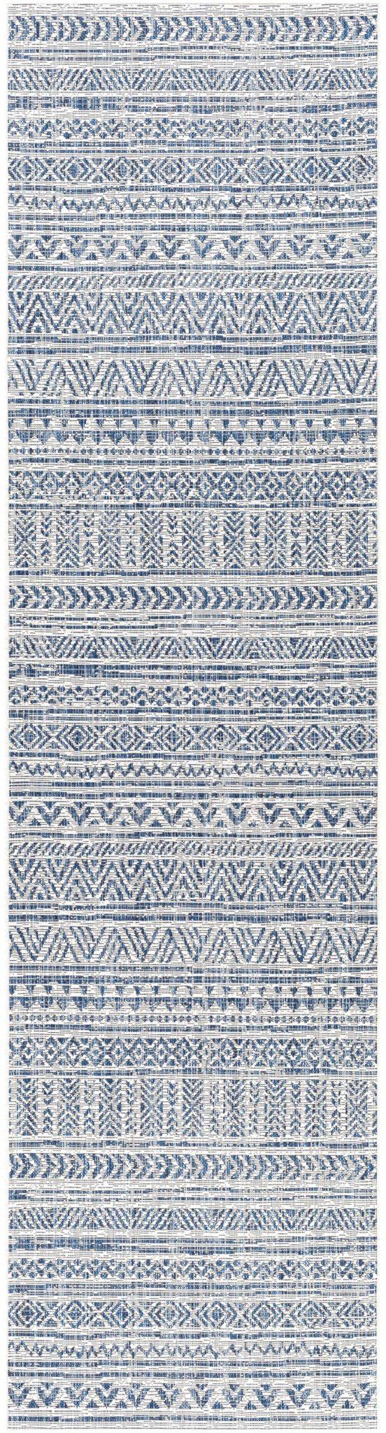 Traditional Tribal look Ivory and Blue Indoor and Outdoor Area Rug - The Rug Decor