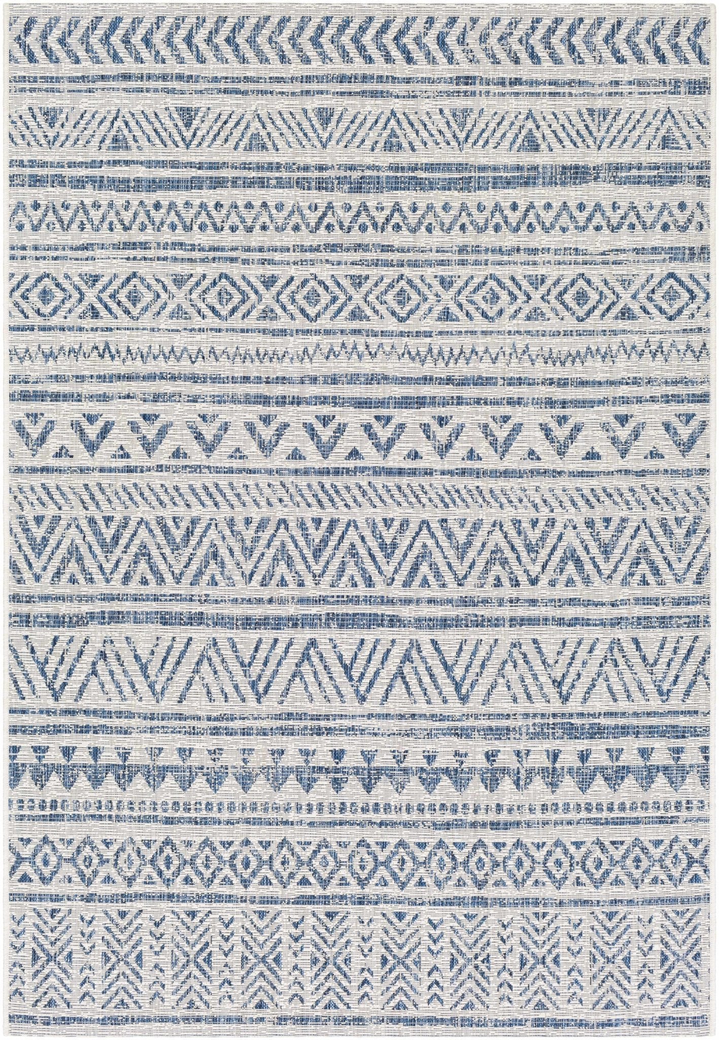 Traditional Tribal look Ivory and Blue Indoor and Outdoor Area Rug - The Rug Decor