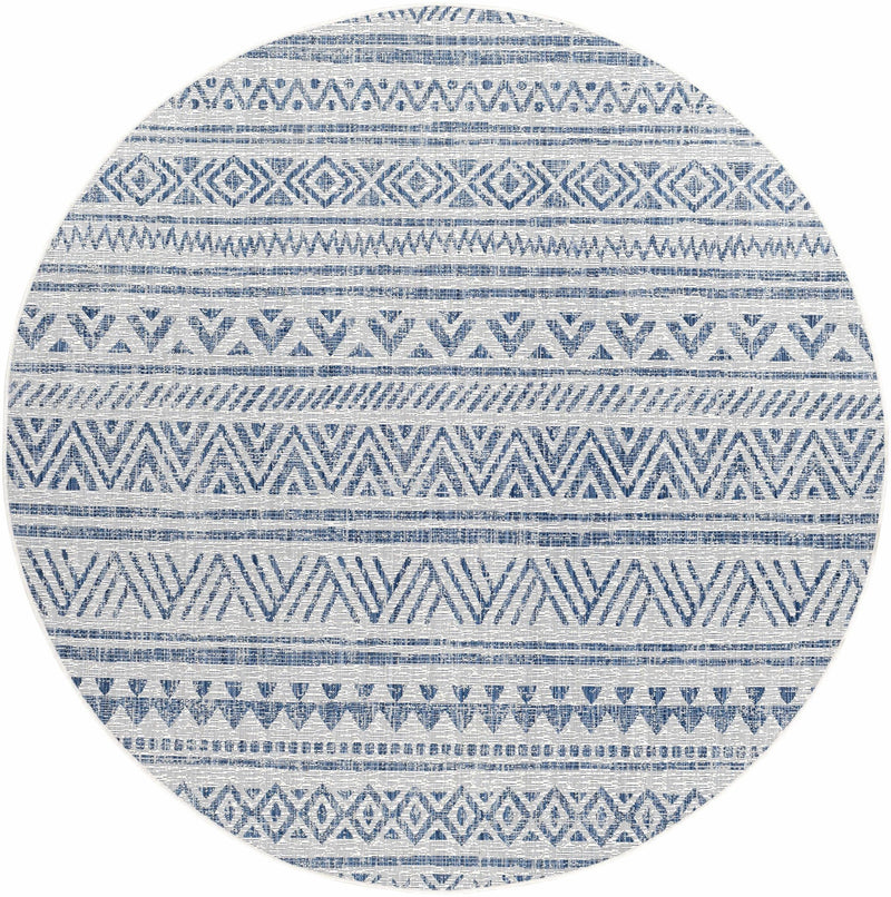Traditional Tribal look Ivory and Blue Indoor and Outdoor Area Rug - The Rug Decor