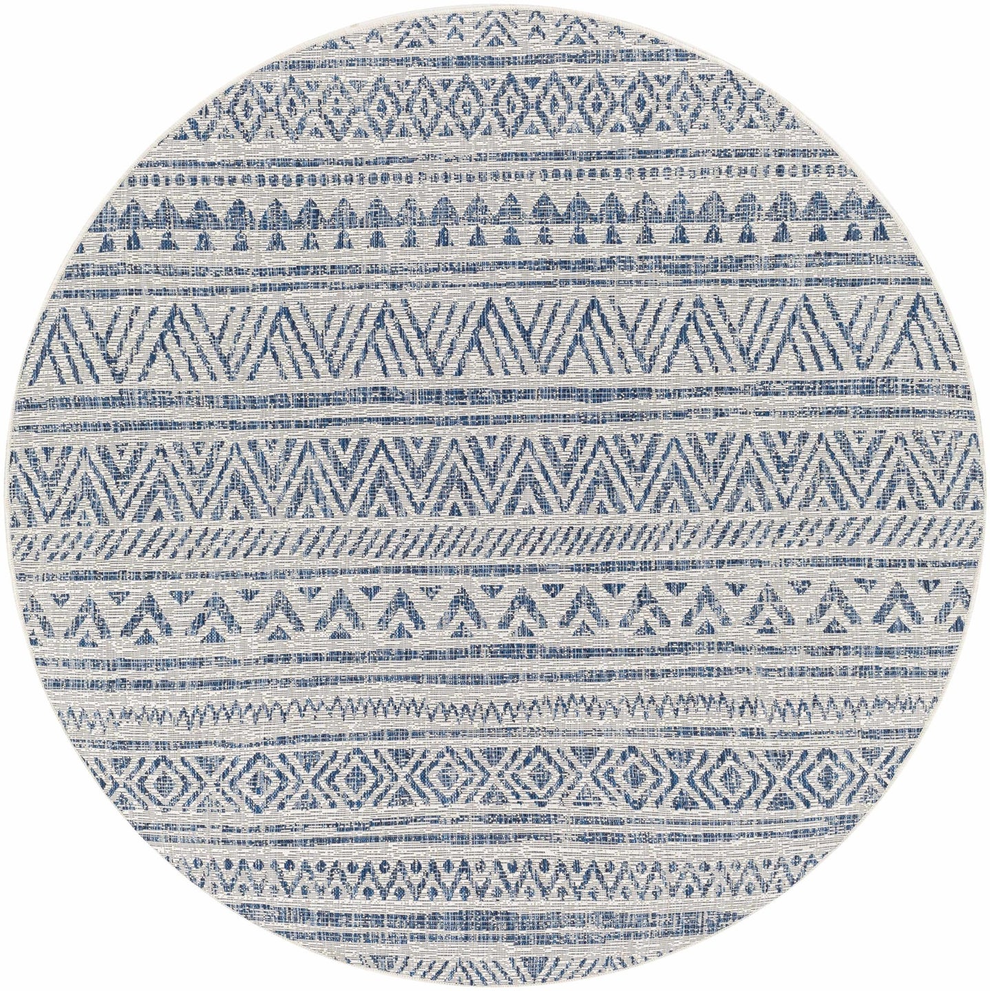 Traditional Tribal look Ivory and Blue Indoor and Outdoor Area Rug - The Rug Decor