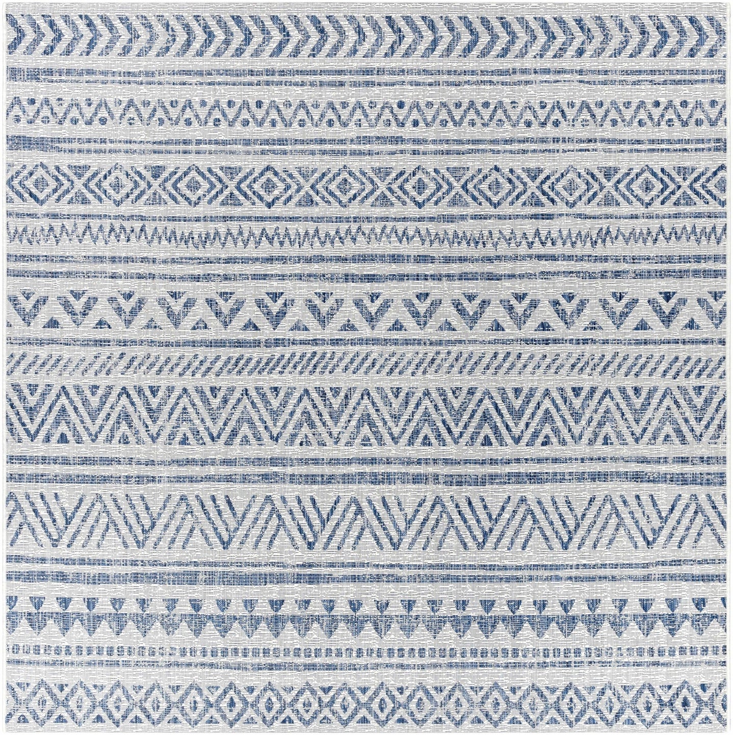 Traditional Tribal look Ivory and Blue Indoor and Outdoor Area Rug - The Rug Decor