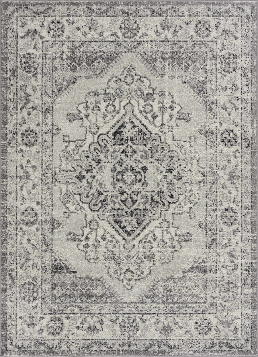 Traditional Turkish Deign Ivory, Gray and Black Style Low Pile Area Rug - The Rug Decor