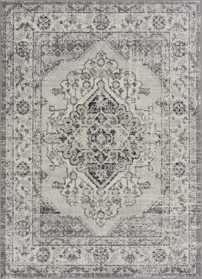 Traditional Turkish Deign Ivory, Gray and Black Style Low Pile Area Rug - The Rug Decor