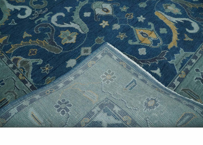 Traditional Turkish Design Hand Knotted Oriental Oushak Blue and Aqua Wool Area Rug - The Rug Decor
