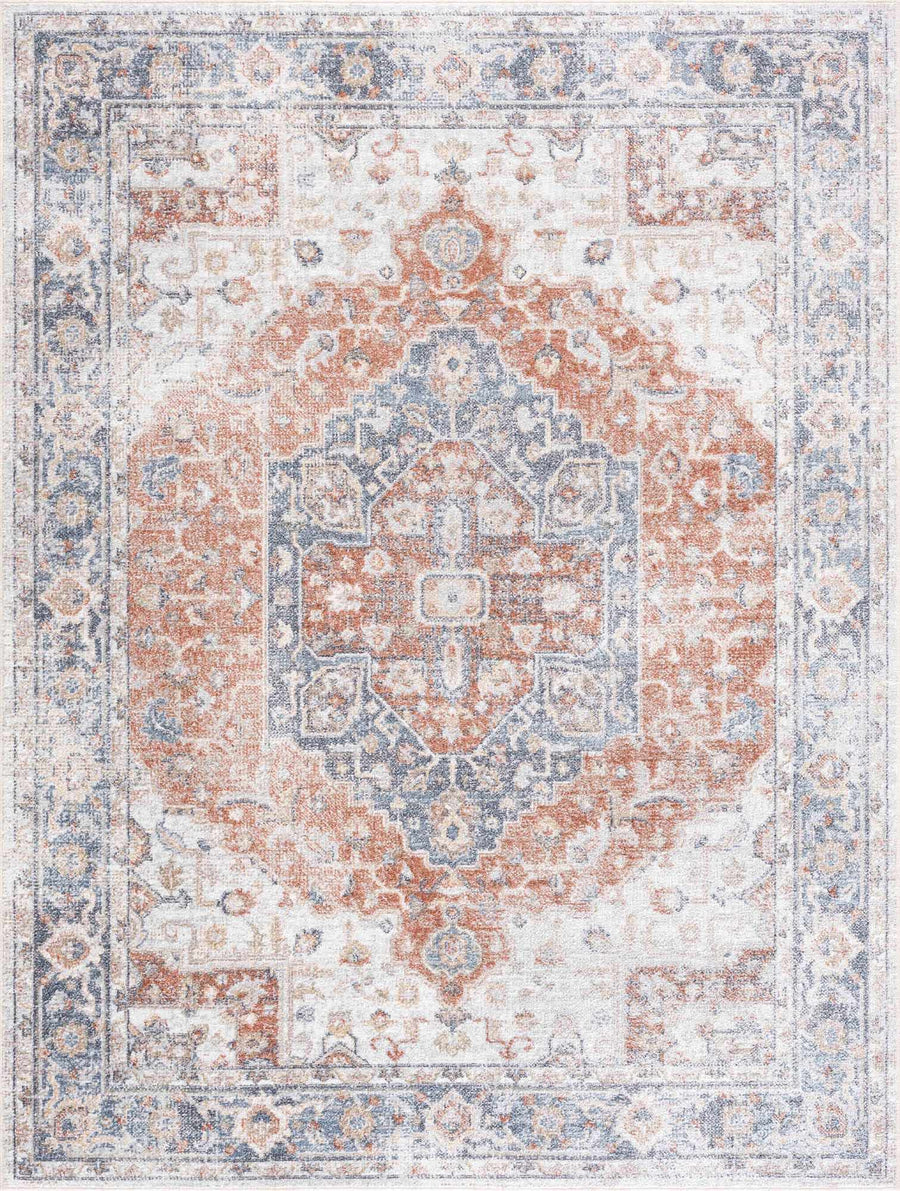 Traditional Turkish Design Ivory, Rust, Dark Gray Machine Washable Area Rug - The Rug Decor