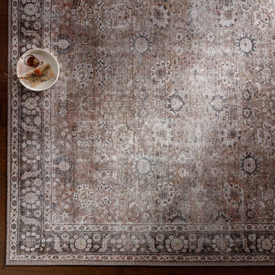 Traditional Turkish Floral Ivory, Brown and Charcoal Multi Size Machine Washable Rug - The Rug Decor