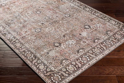 Traditional Turkish Floral Ivory, Brown and Charcoal Multi Size Machine Washable Rug - The Rug Decor